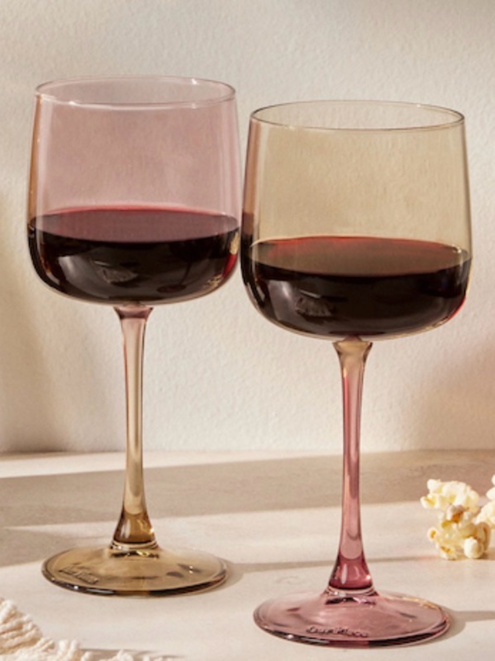 Our Place Pink and Amber Stemmed Wine Glasses